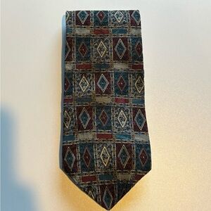 Bold Blue and Red Geometric Silk Tie